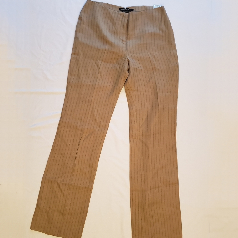 NWOT Adrienne Vittadini Brown Striped Linen Wool Trousers Dress Pants Size 6